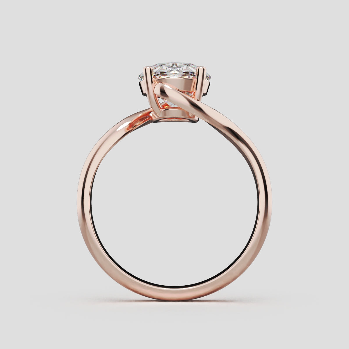 Meandro, 2ct oval lab grown diamond engagement ring, Bypass, 18K rose gold - through finger
