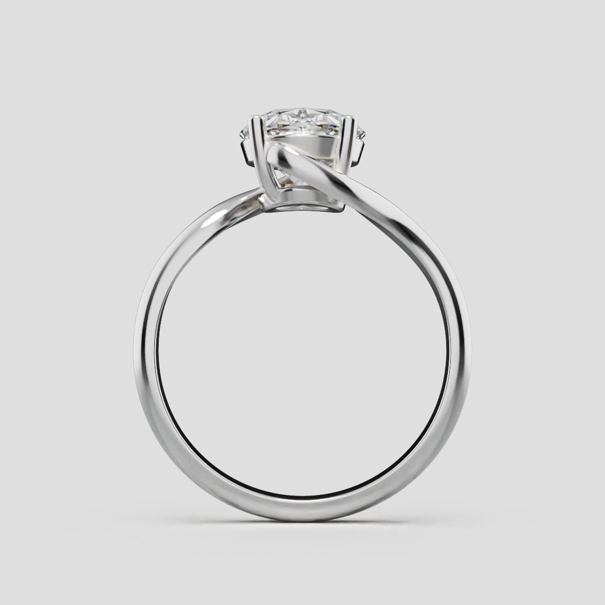 Meandro, 2ct oval lab grown diamond engagement ring, Bypass, 18K white gold - through finger