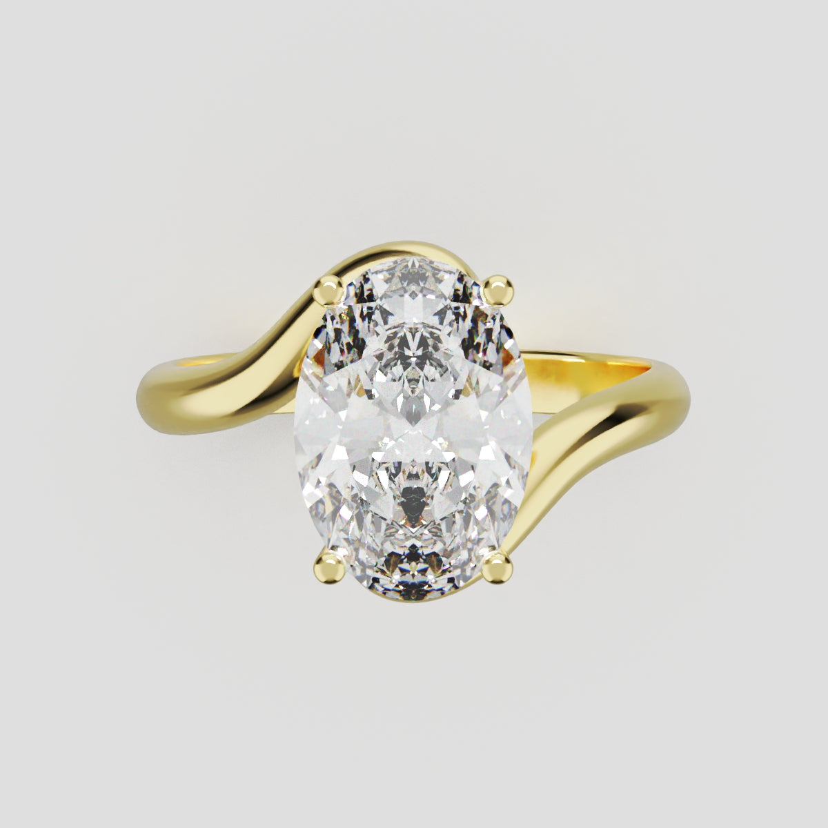 Meandro, 2ct oval lab grown diamond engagement ring, Bypass, 18K yellow gold - front view