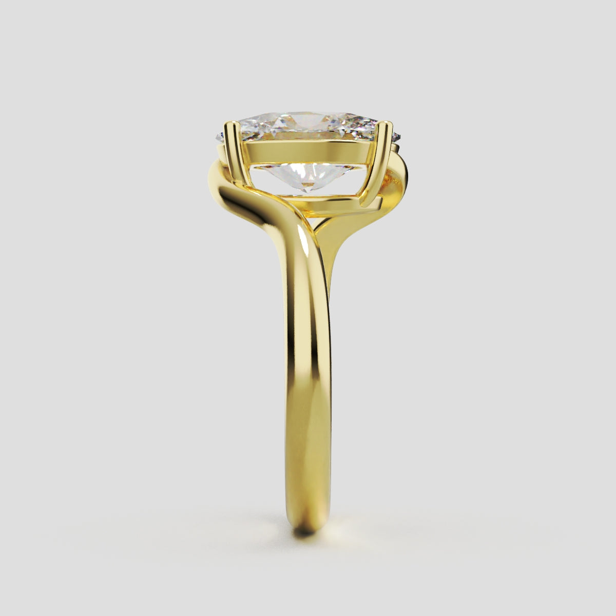 Meandro, 2ct oval lab grown diamond engagement ring, Bypass, 18K yellow gold - side view