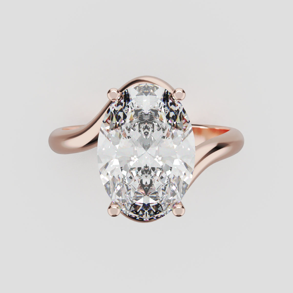 Meandro, 3ct oval lab grown diamond engagement ring, Bypass, 18K rose gold - front view