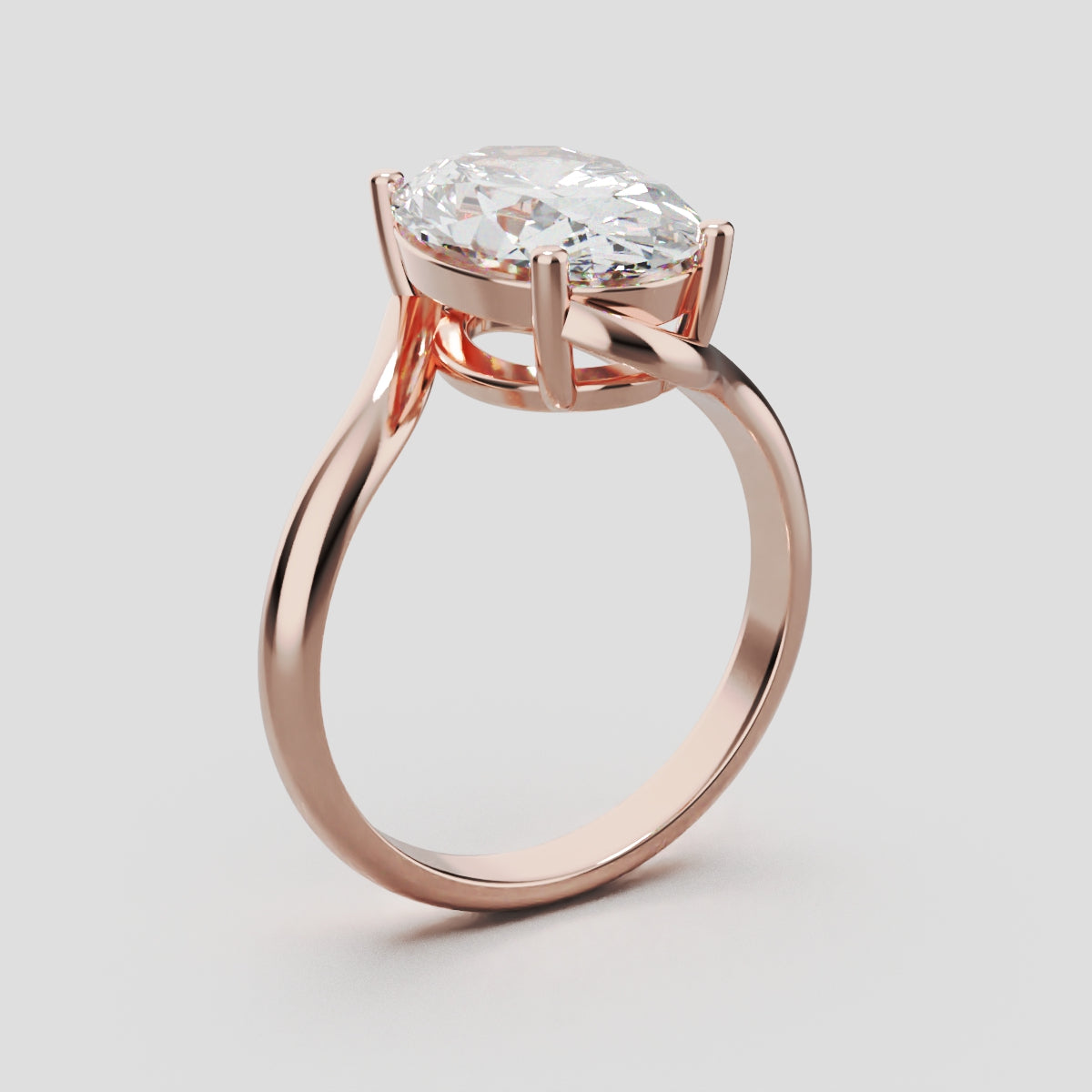 Meandro, 3ct oval lab grown diamond engagement ring, Bypass, 18K rose gold - ne