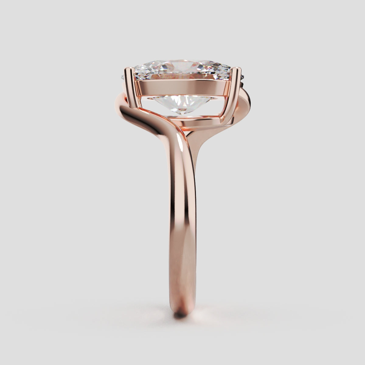 Meandro, 3ct oval lab grown diamond engagement ring, Bypass, 18K rose gold - side view