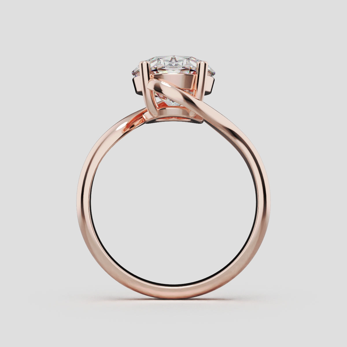 Meandro, 3ct oval lab grown diamond engagement ring, Bypass, 18K rose gold - through finger