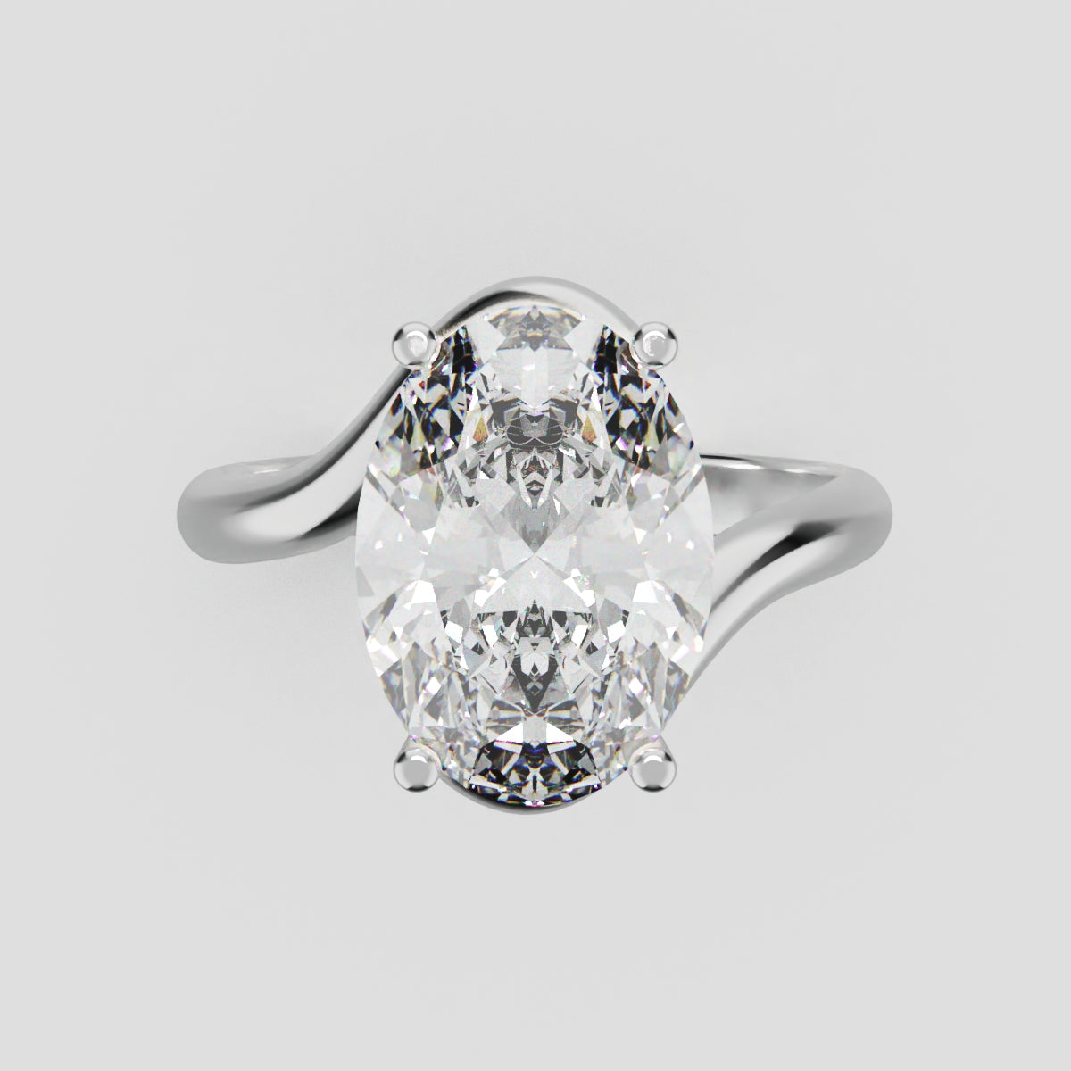 Meandro, 3ct oval lab grown diamond engagement ring, Bypass, 18K white gold - front view