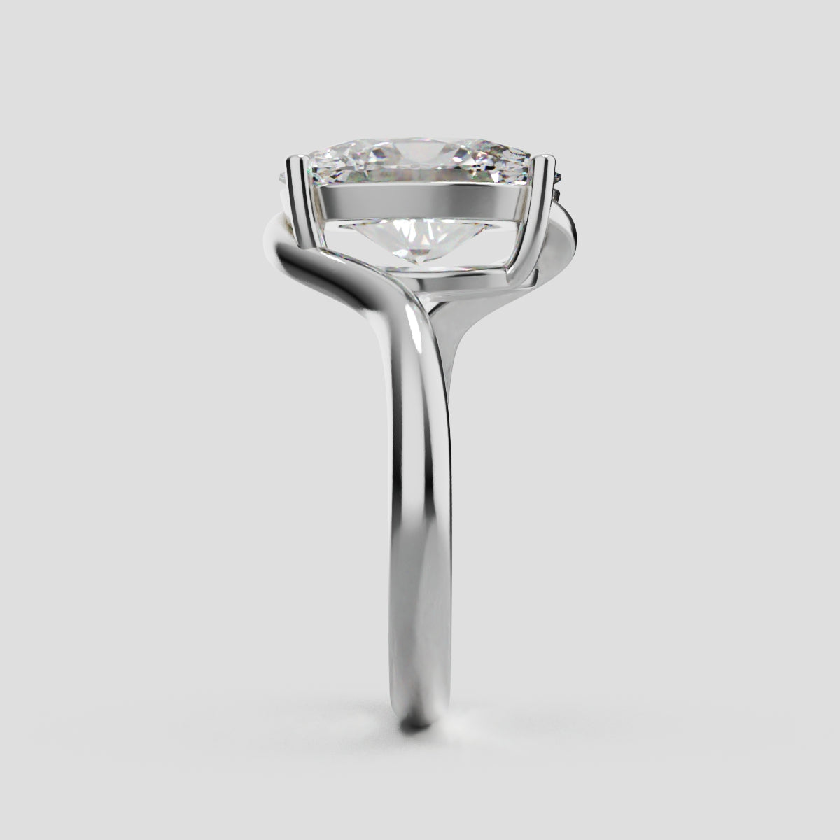 Meandro, 3ct oval lab grown diamond engagement ring, Bypass, 18K white gold - side view