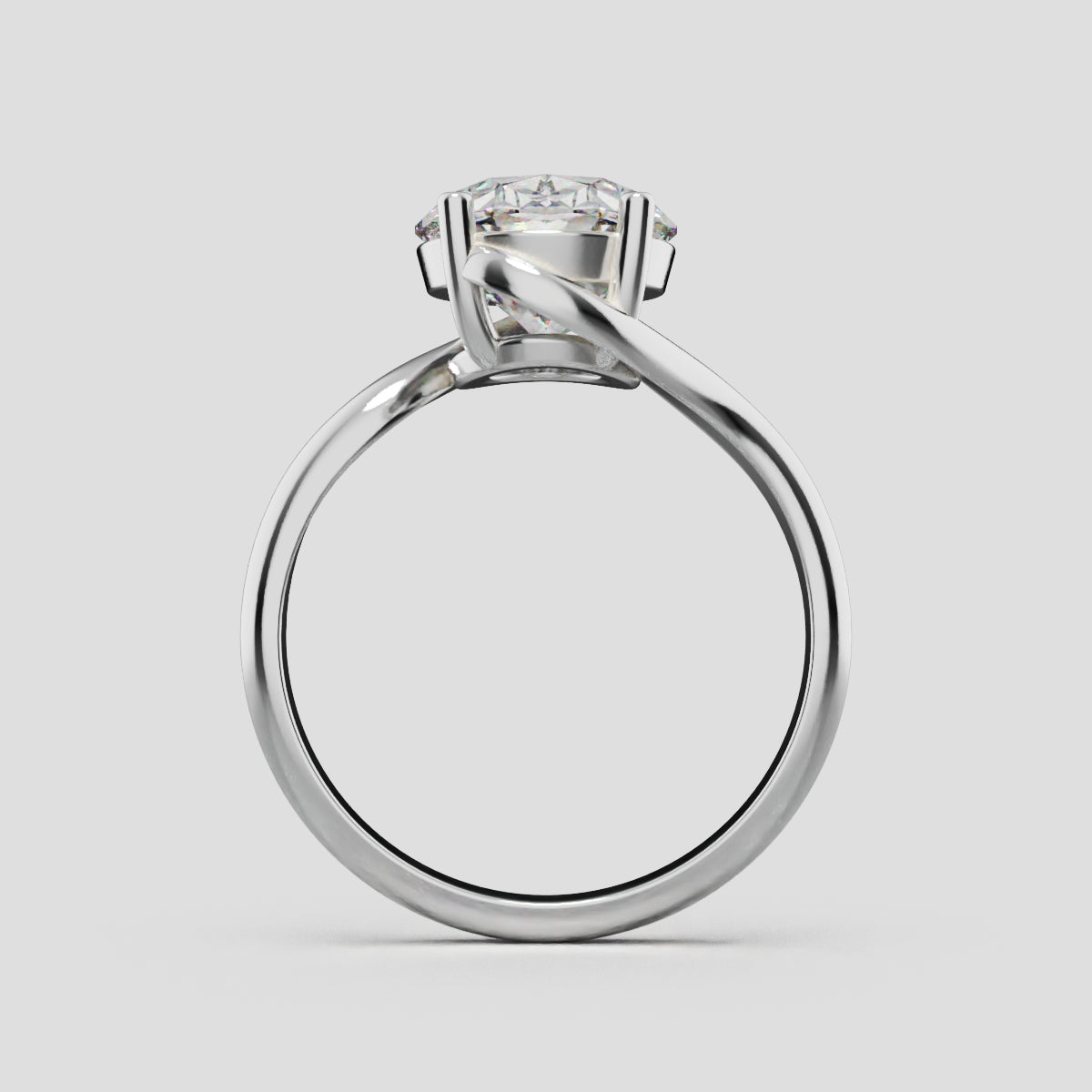 Meandro, 3ct oval lab grown diamond engagement ring, Bypass, 18K white gold - through finger