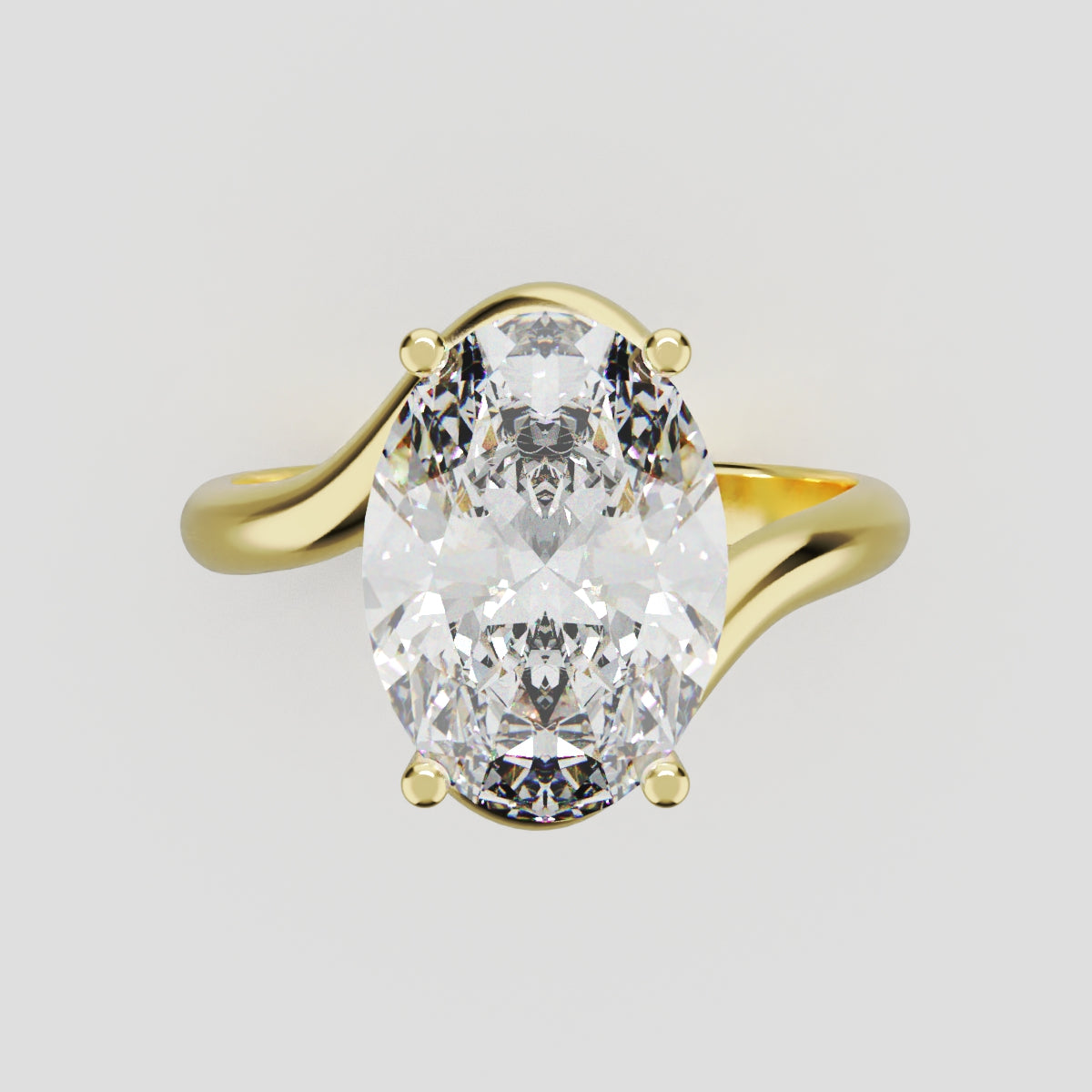 Meandro, 3ct oval lab grown diamond engagement ring, Bypass, 18K yellow gold - front view