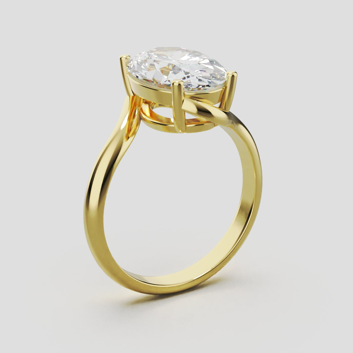 Meandro, 3ct oval lab grown diamond engagement ring, Bypass, 18K yellow gold - ne