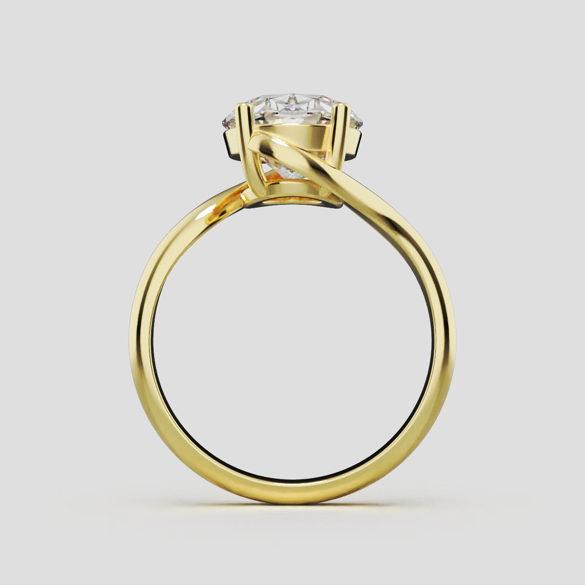Meandro, 3ct oval lab grown diamond engagement ring, Bypass, 18K yellow gold - through finger