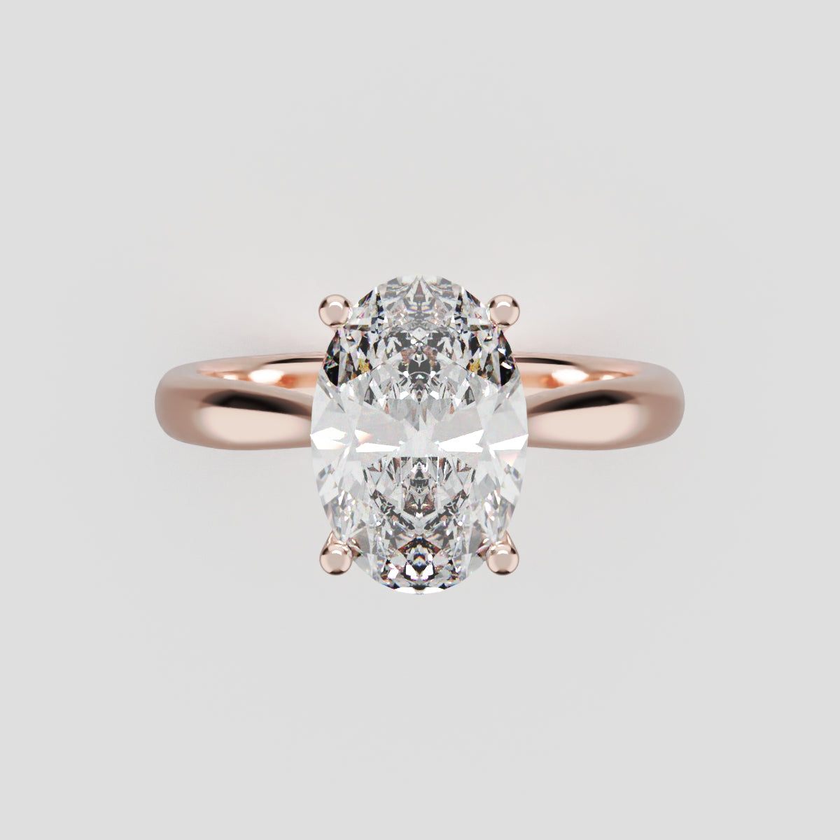 Volta, 1.5ct oval lab grown diamond engagement ring, Cathedral Hidden Halo Bridge, 18K rose gold - front view