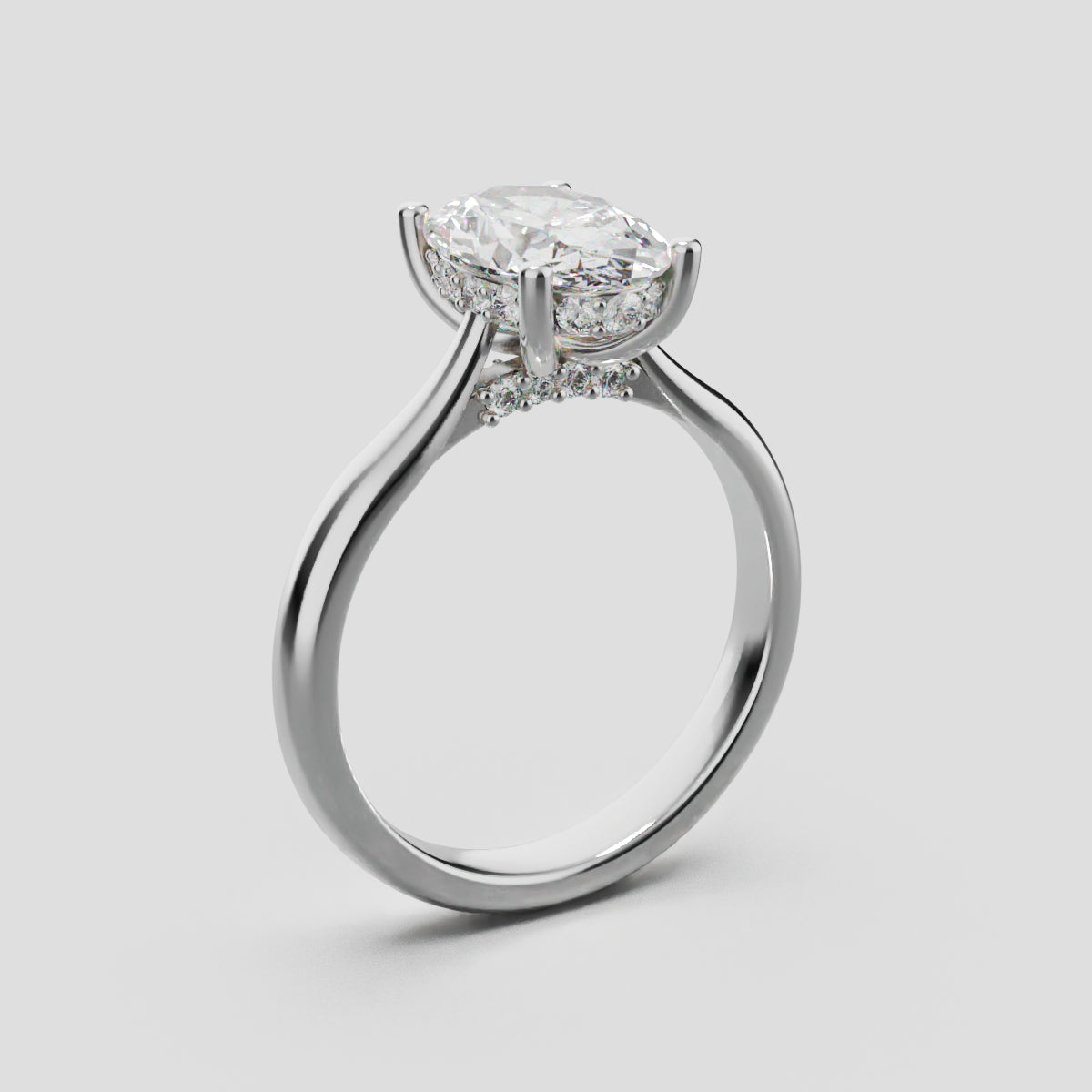 Volta, 1.5ct oval lab grown diamond engagement ring, Cathedral Hidden Halo Bridge, 18K white gold - ne