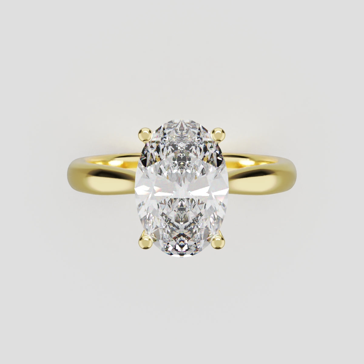 Volta, 1.5ct oval lab grown diamond engagement ring, Cathedral Hidden Halo Bridge, 18K yellow gold - front view
