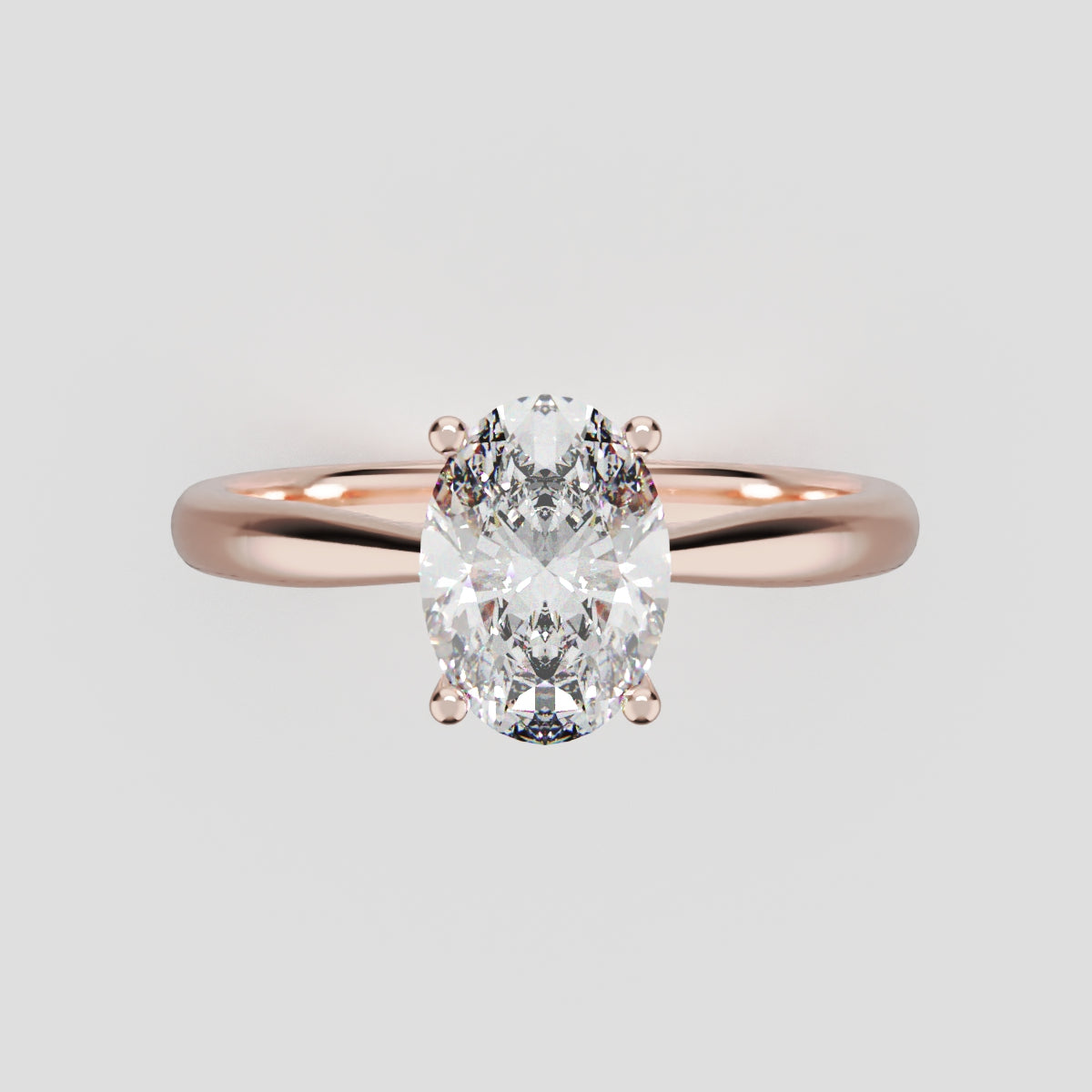 Volta, 1ct oval lab grown diamond engagement ring, Cathedral Hidden Halo Bridge, 18K rose gold - front view