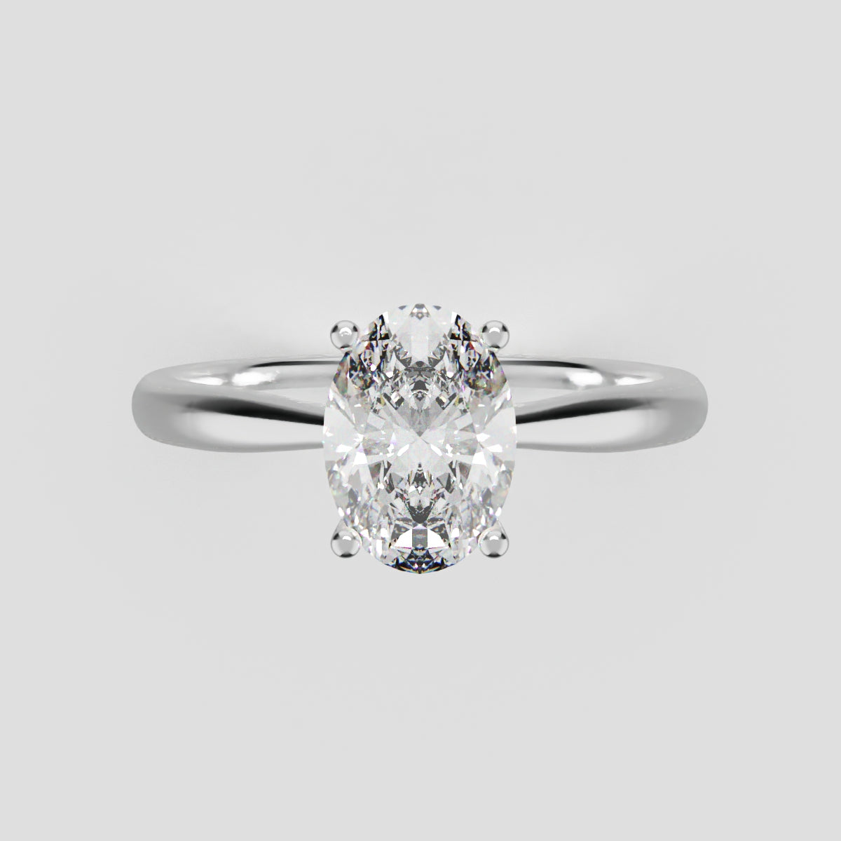 Volta, 1ct oval lab grown diamond engagement ring, Cathedral Hidden Halo Bridge, 18K white gold - front view
