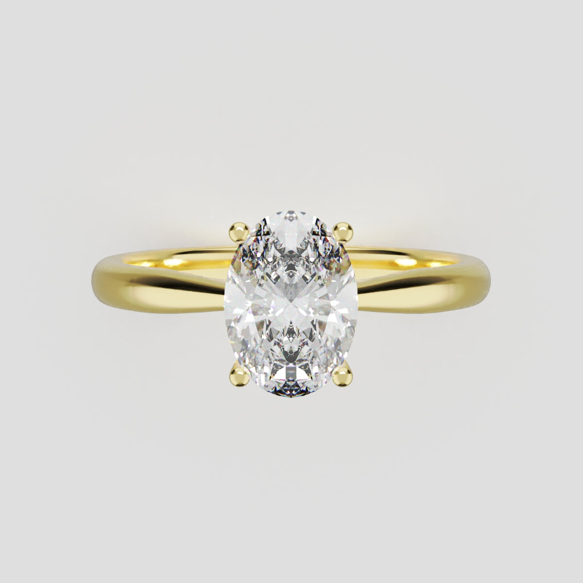 Volta, 1ct oval lab grown diamond engagement ring, Cathedral Hidden Halo Bridge, 18K yellow gold - front view