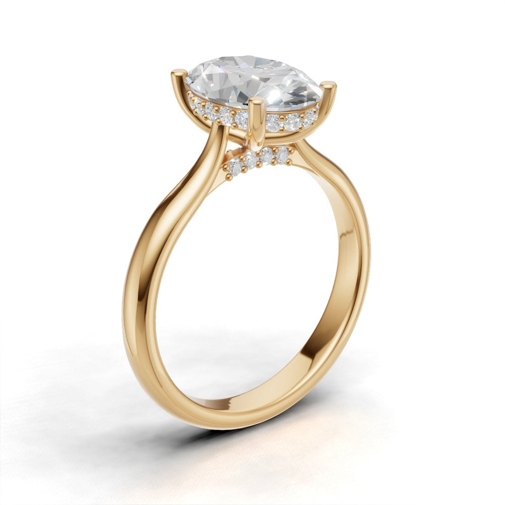 Volta, 2ct oval lab grown diamond engagement ring, Cathedral Hidden Halo Bridge, 18K yellow gold - ne