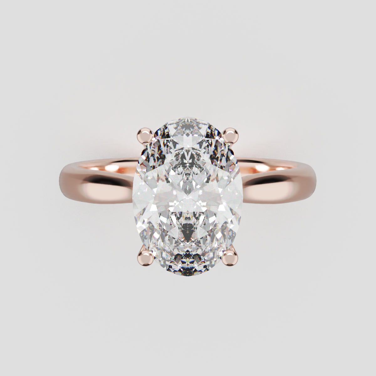 Volta, 2ct oval lab grown diamond engagement ring, Cathedral Hidden Halo Bridge, 18K rose gold - front view