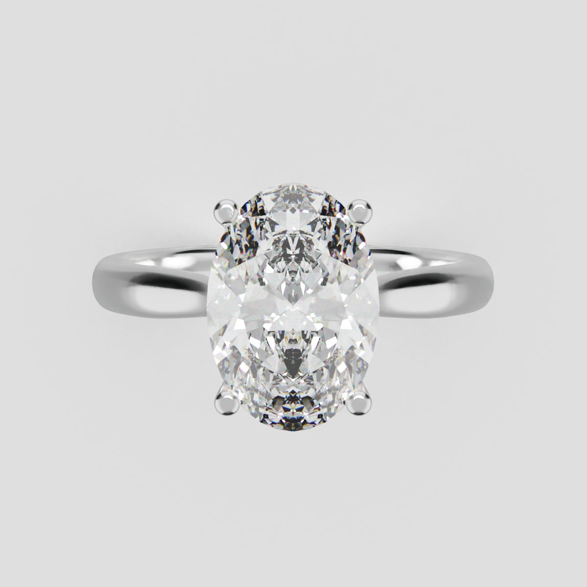 Volta, 2ct oval lab grown diamond engagement ring, Cathedral Hidden Halo Bridge, 18K white gold - front view