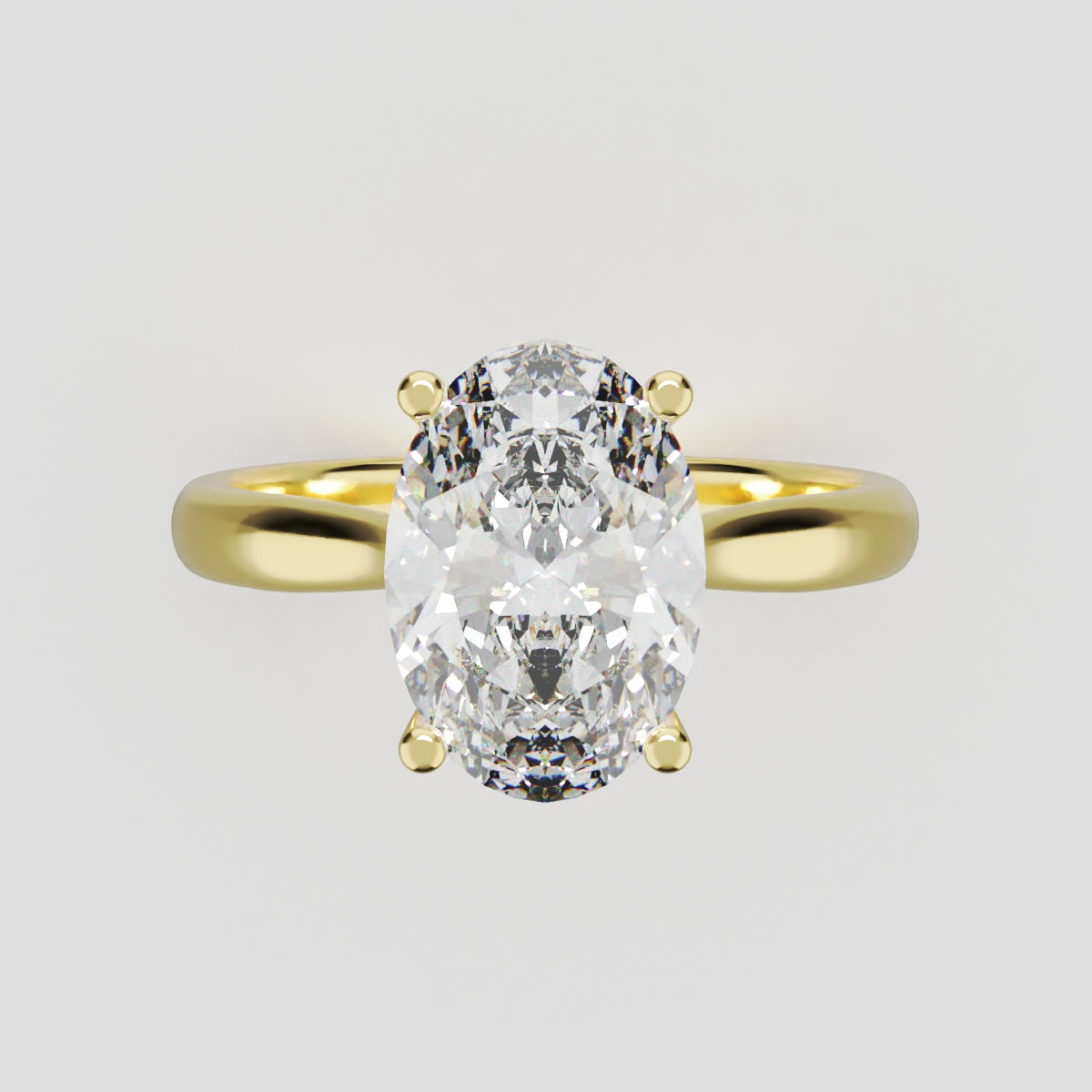 Volta, 2ct oval lab grown diamond engagement ring, Cathedral Hidden Halo Bridge, 18K yellow gold - front view