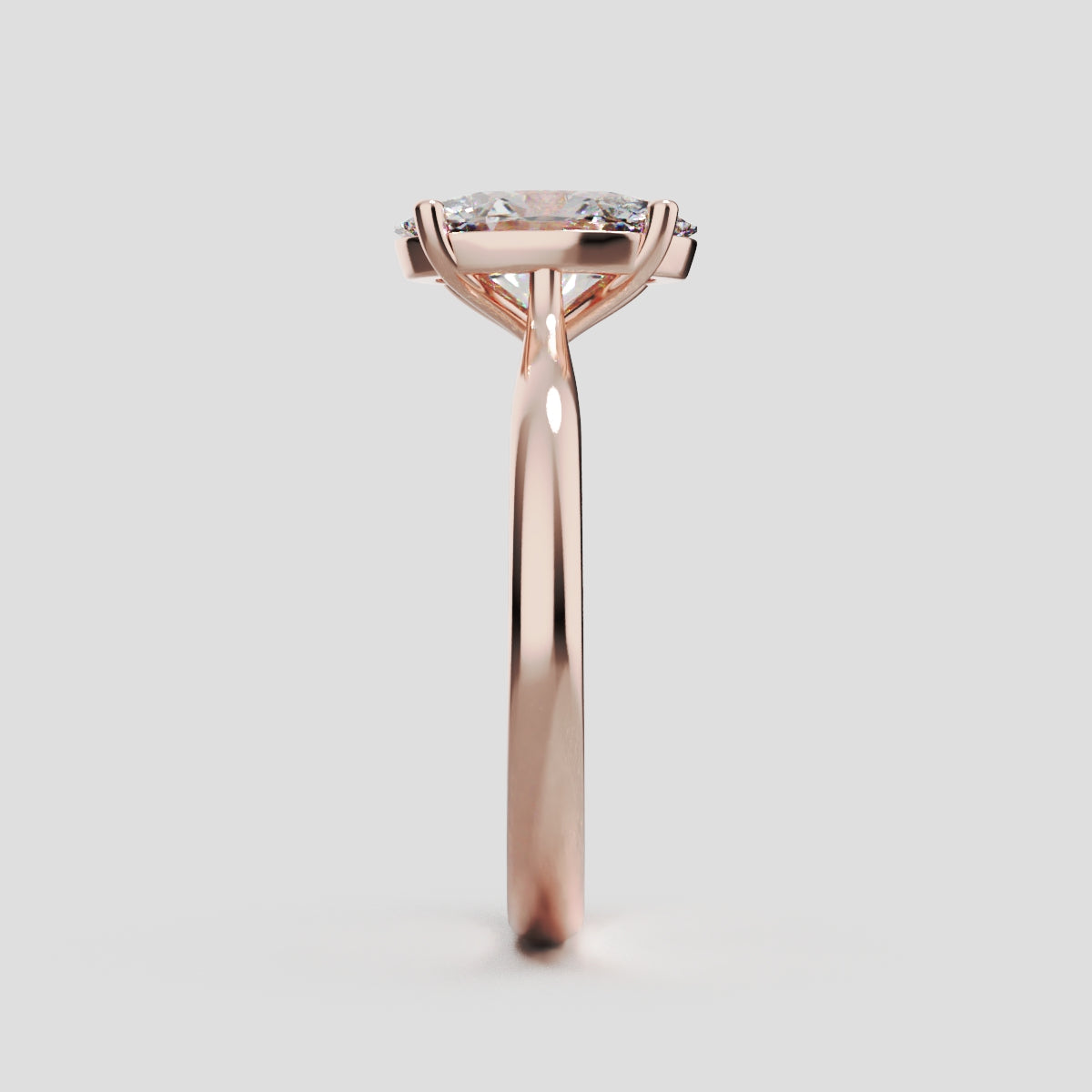 Abside, 1.5ct oval lab grown diamond engagement ring, Cathedral Plain Gallery, 18K rose gold - side view