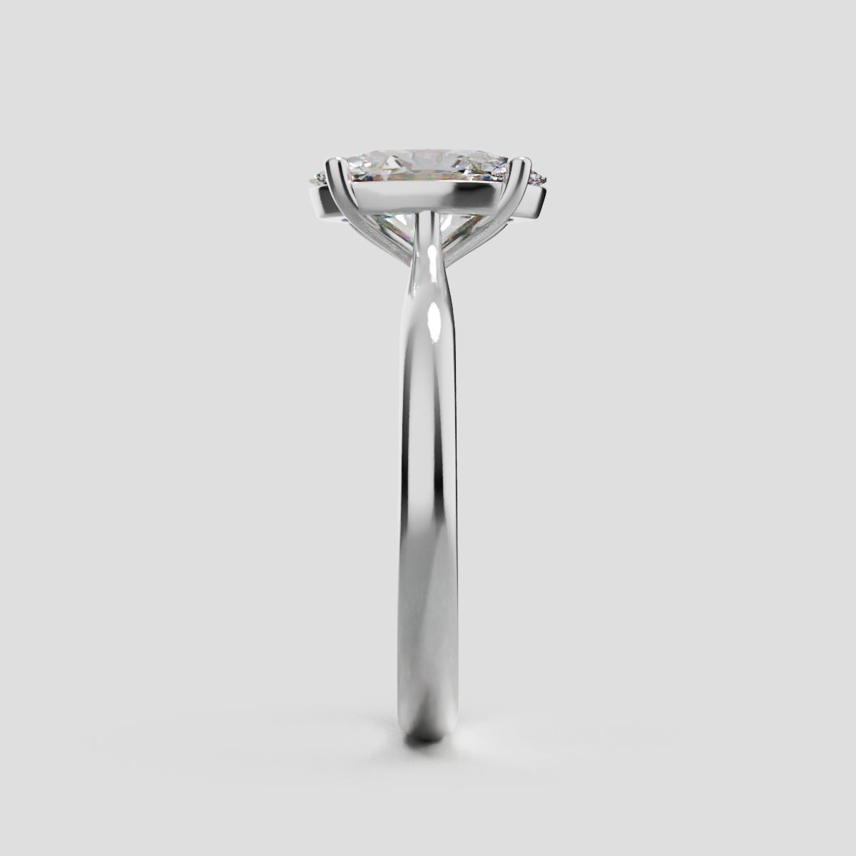 Abside, 1.5ct oval lab grown diamond engagement ring, Cathedral Plain Gallery, 18K white gold - side view