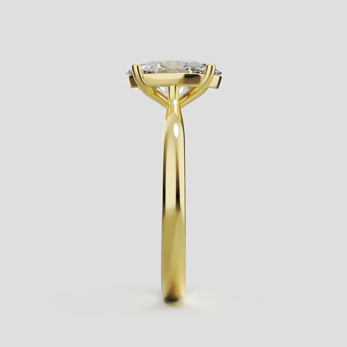 Abside, 1.5ct oval lab grown diamond engagement ring, Cathedral Plain Gallery, 18K yellow gold - side view