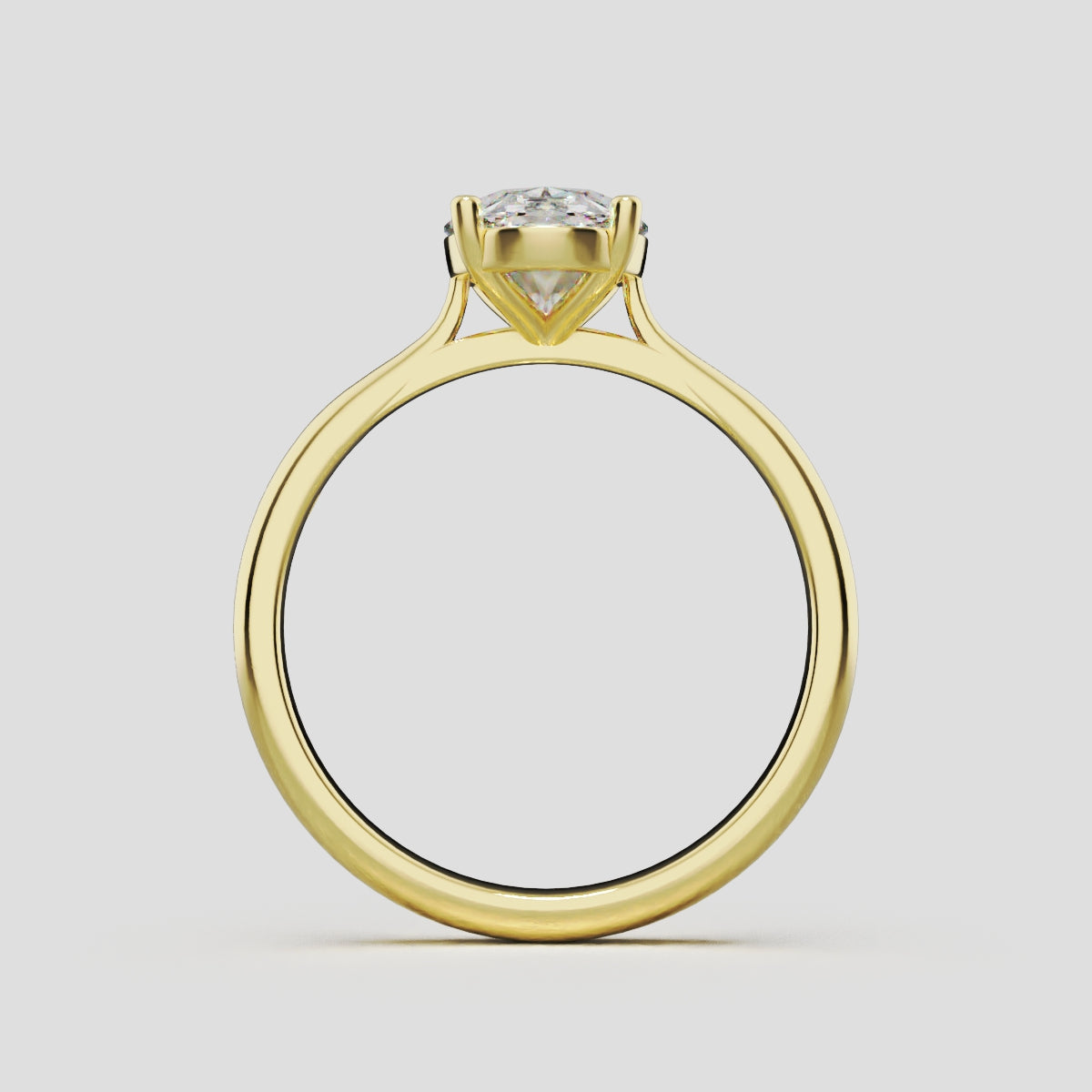 Abside, 1.5ct oval lab grown diamond engagement ring, Cathedral Plain Gallery, 18K yellow gold - through finger