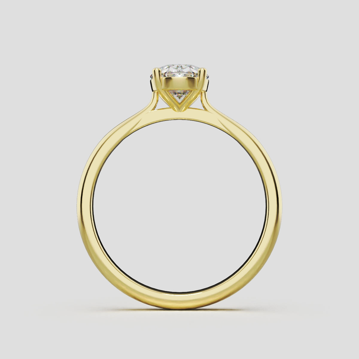 Abside, 1ct oval lab grown diamond engagement ring, Cathedral Plain Gallery, 18K yellow gold - through finger