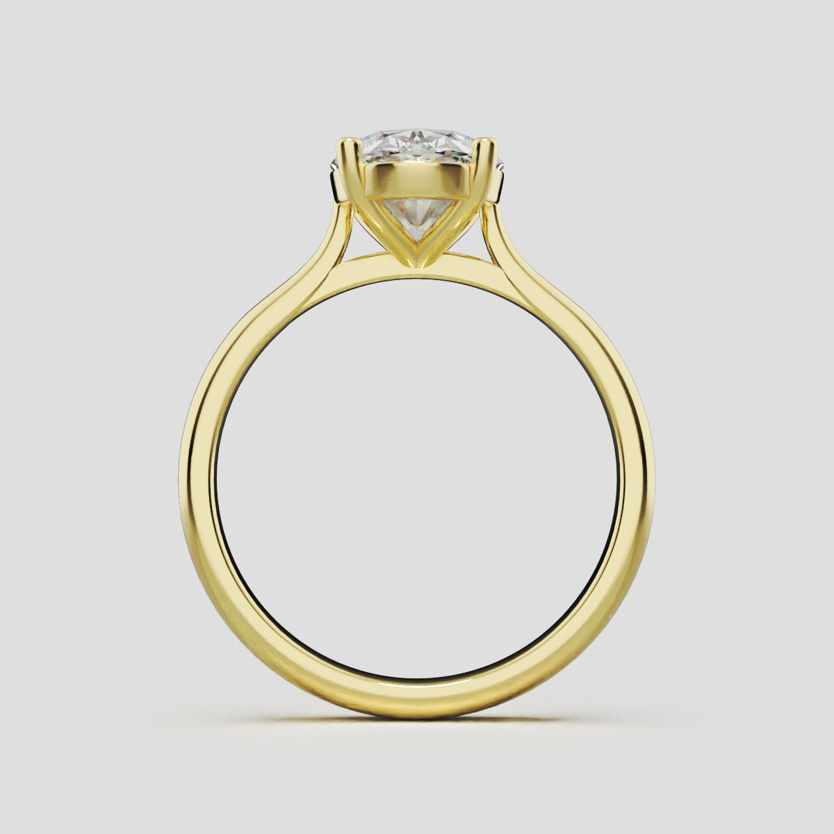 Abside, 2ct oval lab grown diamond engagement ring, Cathedral Plain Gallery, 18K yellow gold - through finger