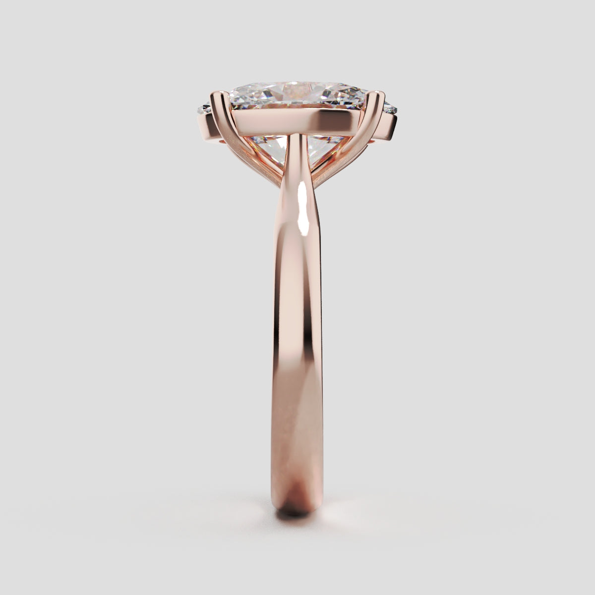 Abside, 3ct oval lab grown diamond engagement ring, Cathedral Plain Gallery, 18K rose gold - side view