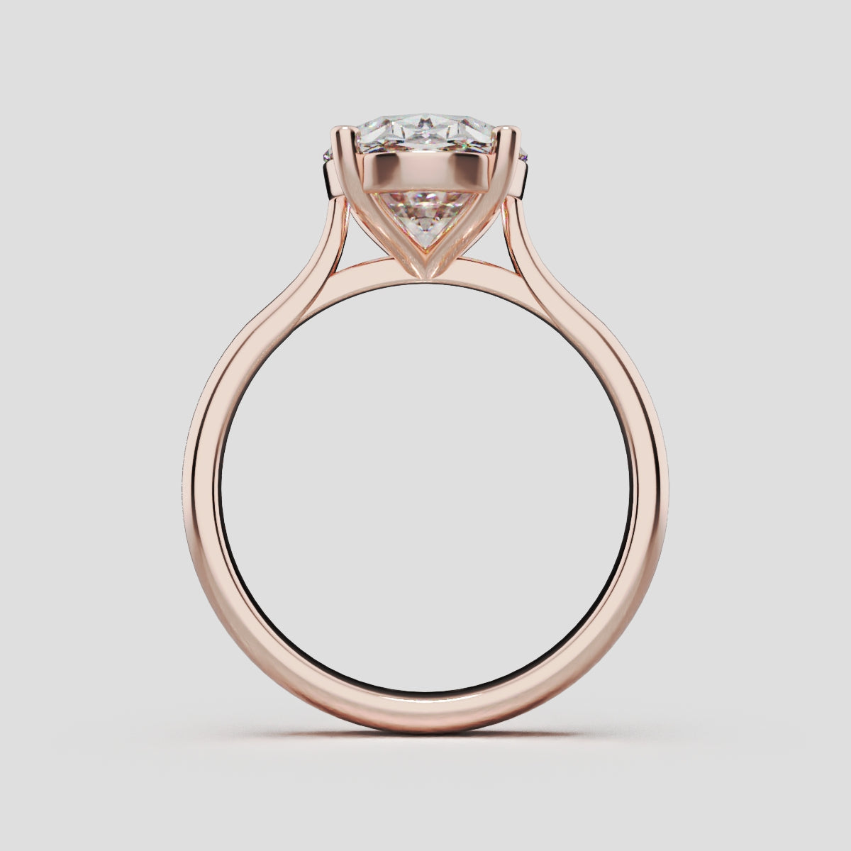 Abside, 3ct oval lab grown diamond engagement ring, Cathedral Plain Gallery, 18K rose gold - through finger