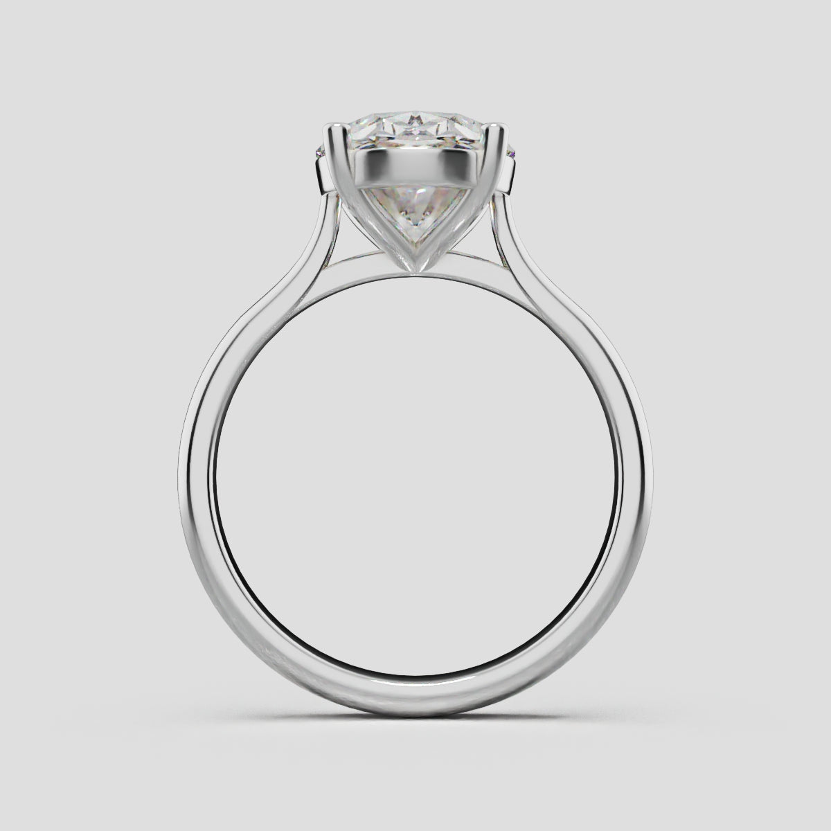 Abside, 3ct oval lab grown diamond engagement ring, Cathedral Plain Gallery, 18K white gold - through finger