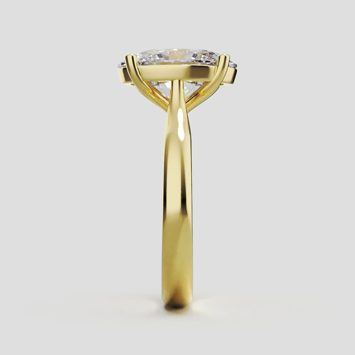 Abside, 3ct oval lab grown diamond engagement ring, Cathedral Plain Gallery, 18K yellow gold - side view
