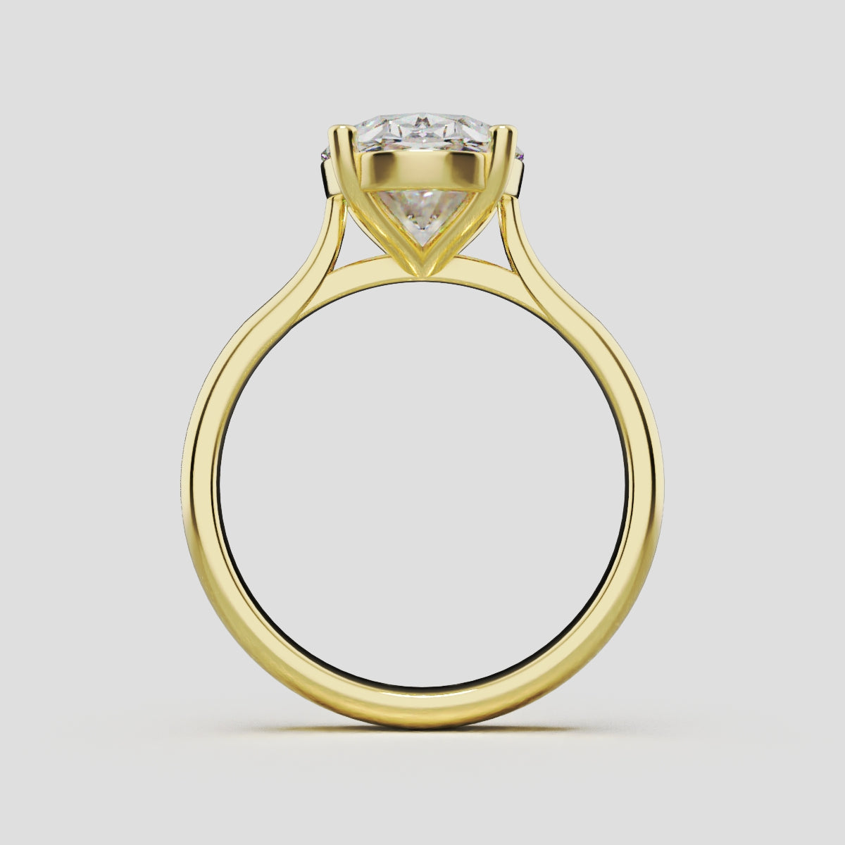 Abside, 3ct oval lab grown diamond engagement ring, Cathedral Plain Gallery, 18K yellow gold - through finger