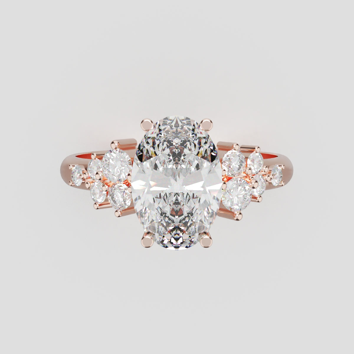 Sciame, 1.5ct oval lab grown diamond engagement ring, Cluster, 18K rose gold - front view