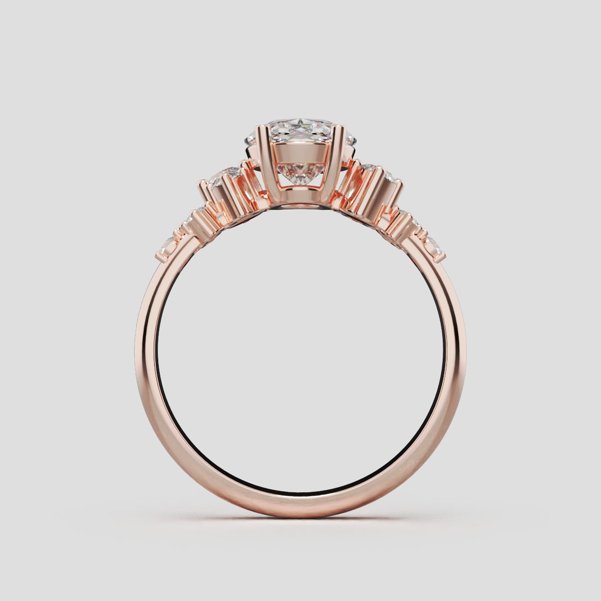 Sciame, 1.5ct oval lab grown diamond engagement ring, Cluster, 18K rose gold - through finger