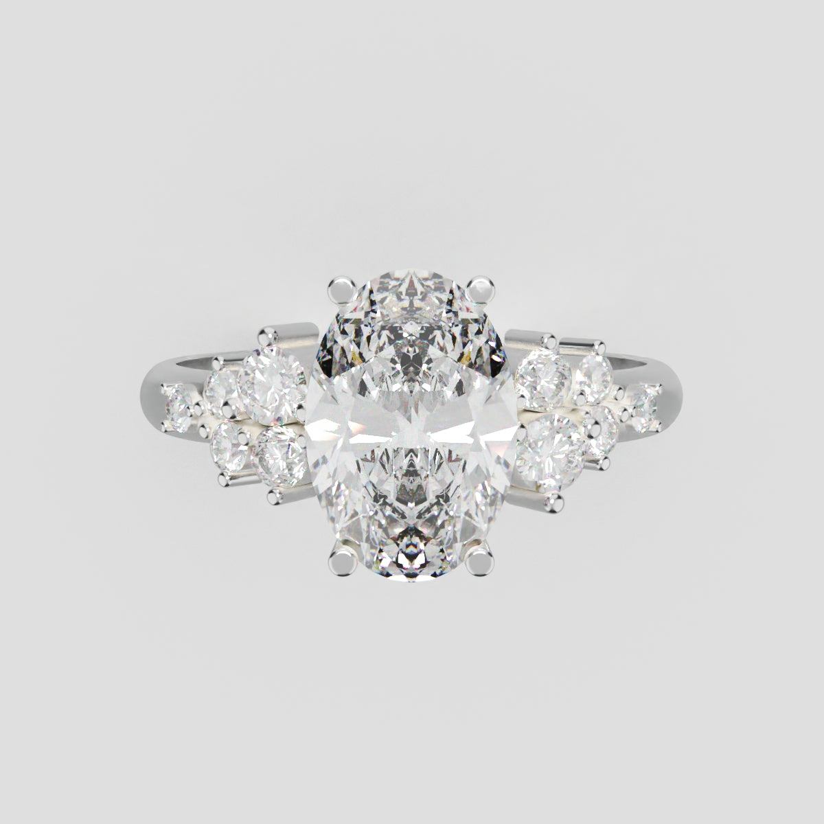 Sciame, 1.5ct oval lab grown diamond engagement ring, Cluster, 18K white gold - front view