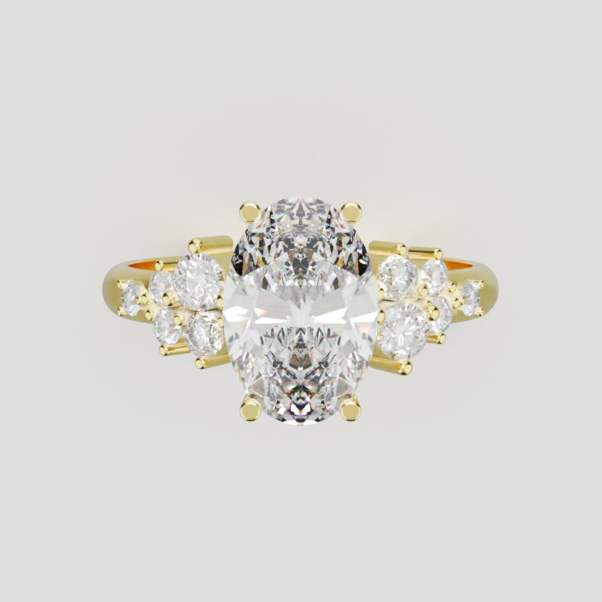 Sciame, 1.5ct oval lab grown diamond engagement ring, Cluster, 18K yellow gold - front view