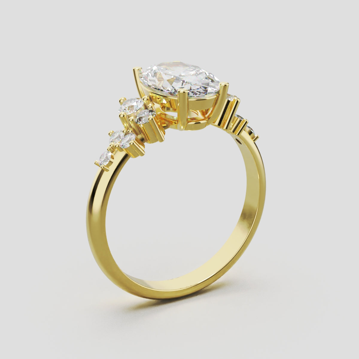 Sciame, 1.5ct oval lab grown diamond engagement ring, Cluster, 18K yellow gold - ne