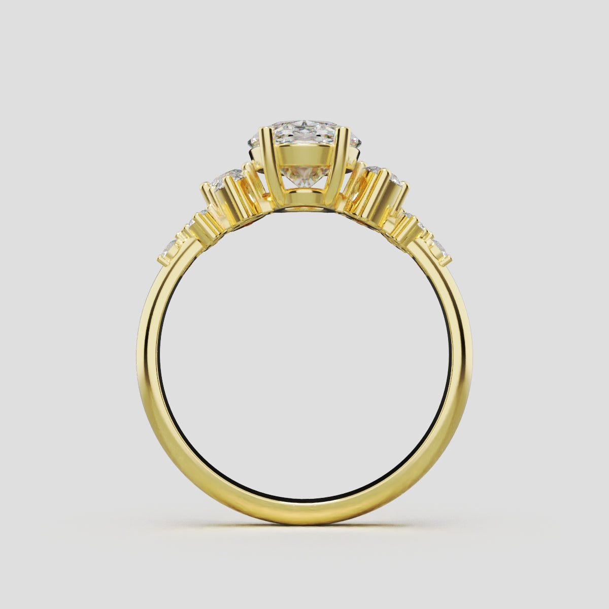 Sciame, 1.5ct oval lab grown diamond engagement ring, Cluster, 18K yellow gold - through finger