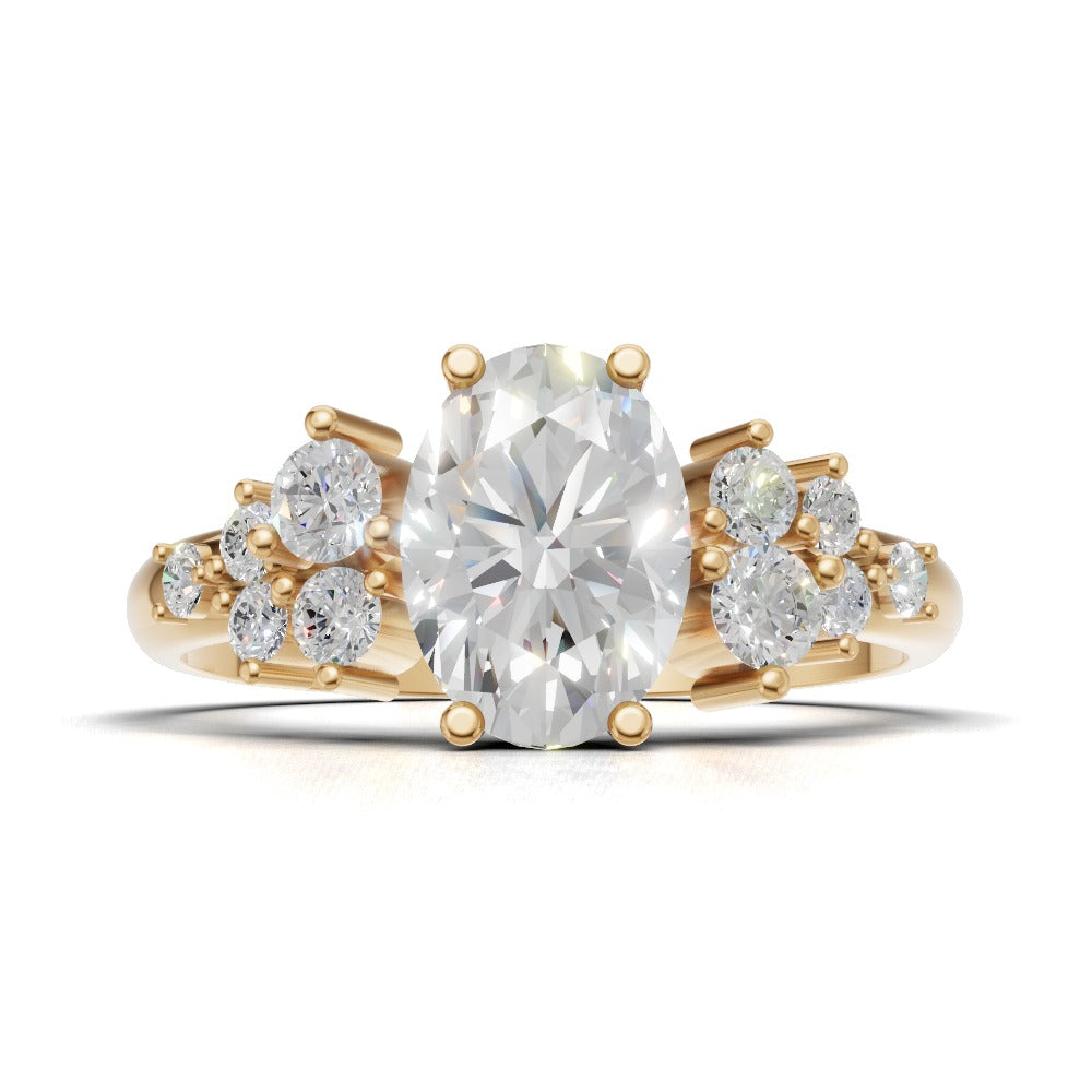 Sciame, 1ct oval lab grown diamond engagement ring, Cluster, 18K yellow gold - view 4