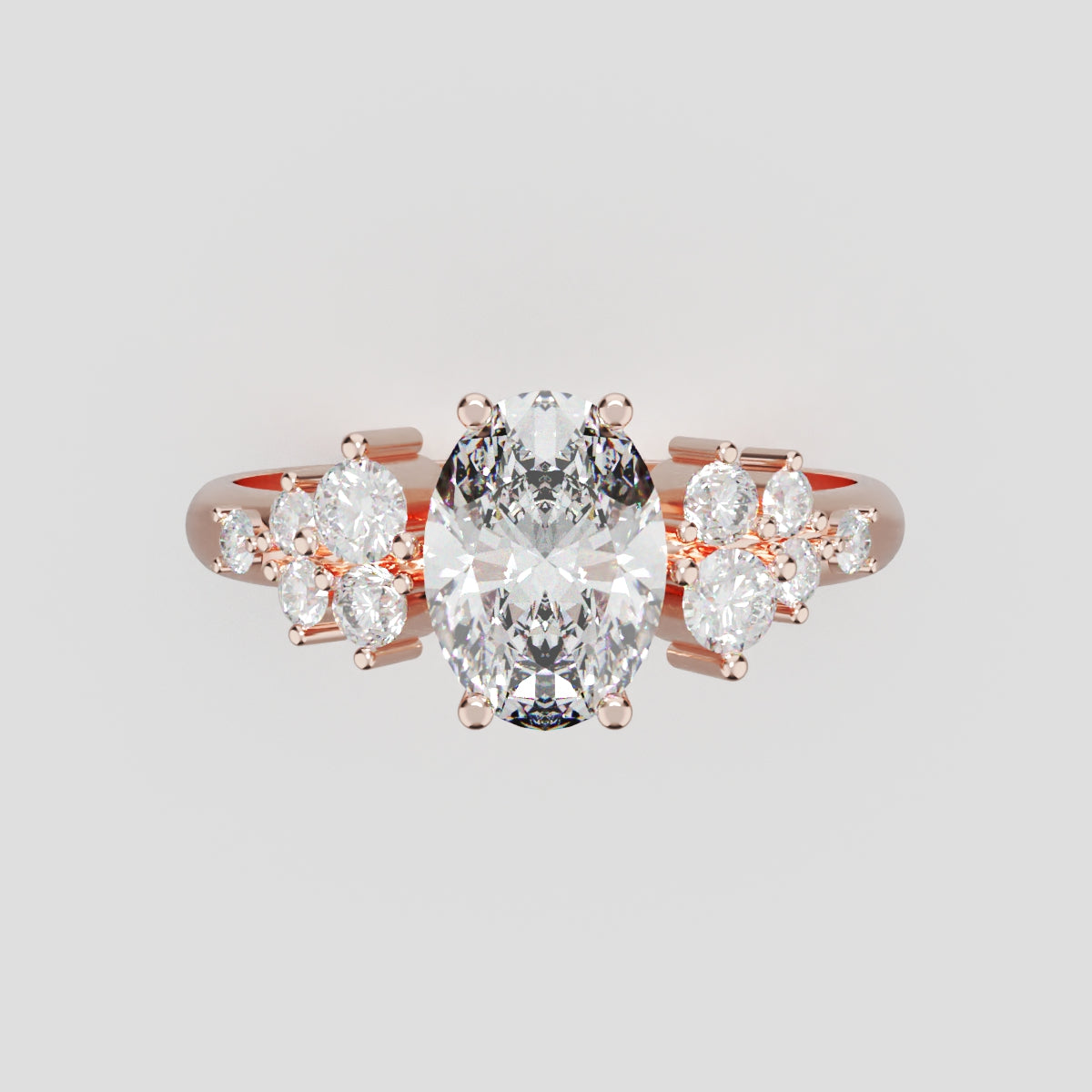 Sciame, 1ct oval lab grown diamond engagement ring, Cluster, 18K rose gold - front view