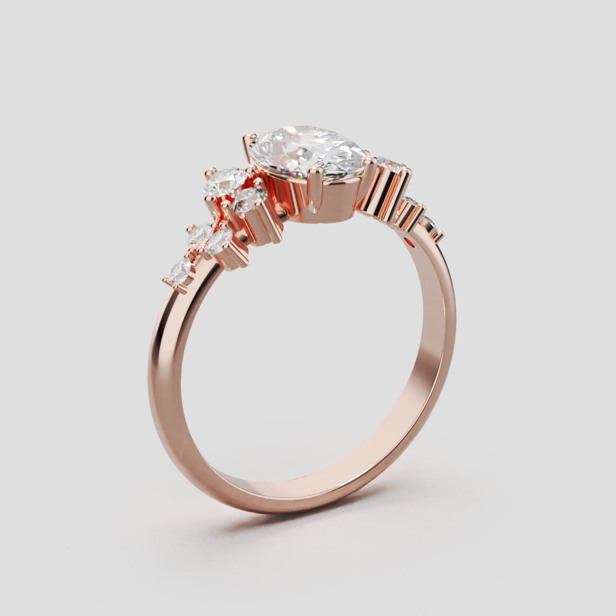 Sciame, 1ct oval lab grown diamond engagement ring, Cluster, 18K rose gold - ne
