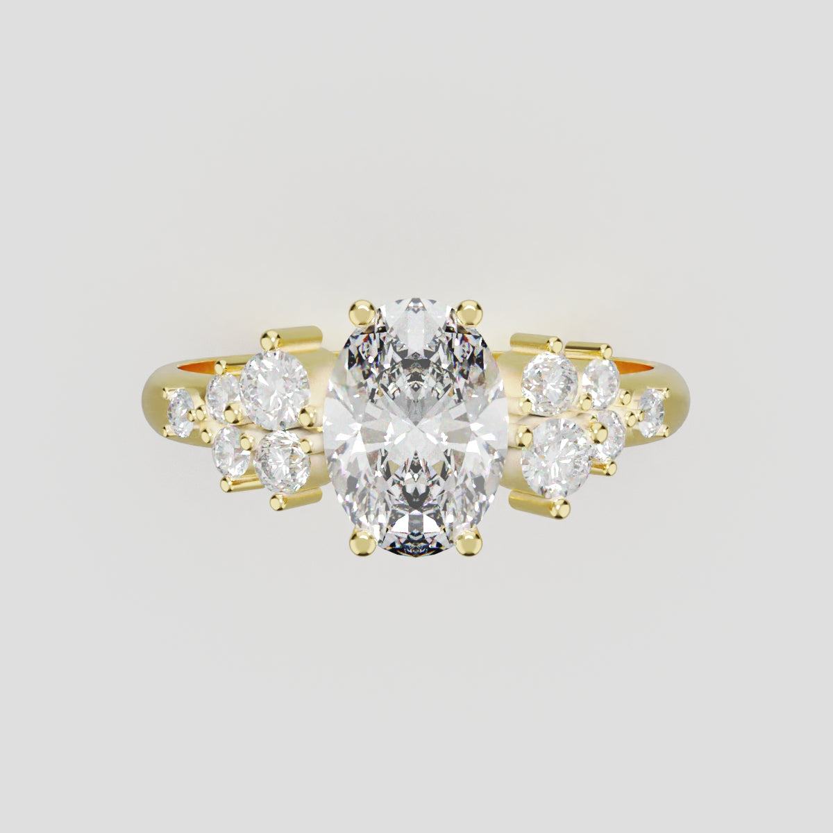 Sciame, 1ct oval lab grown diamond engagement ring, Cluster, 18K yellow gold - front view