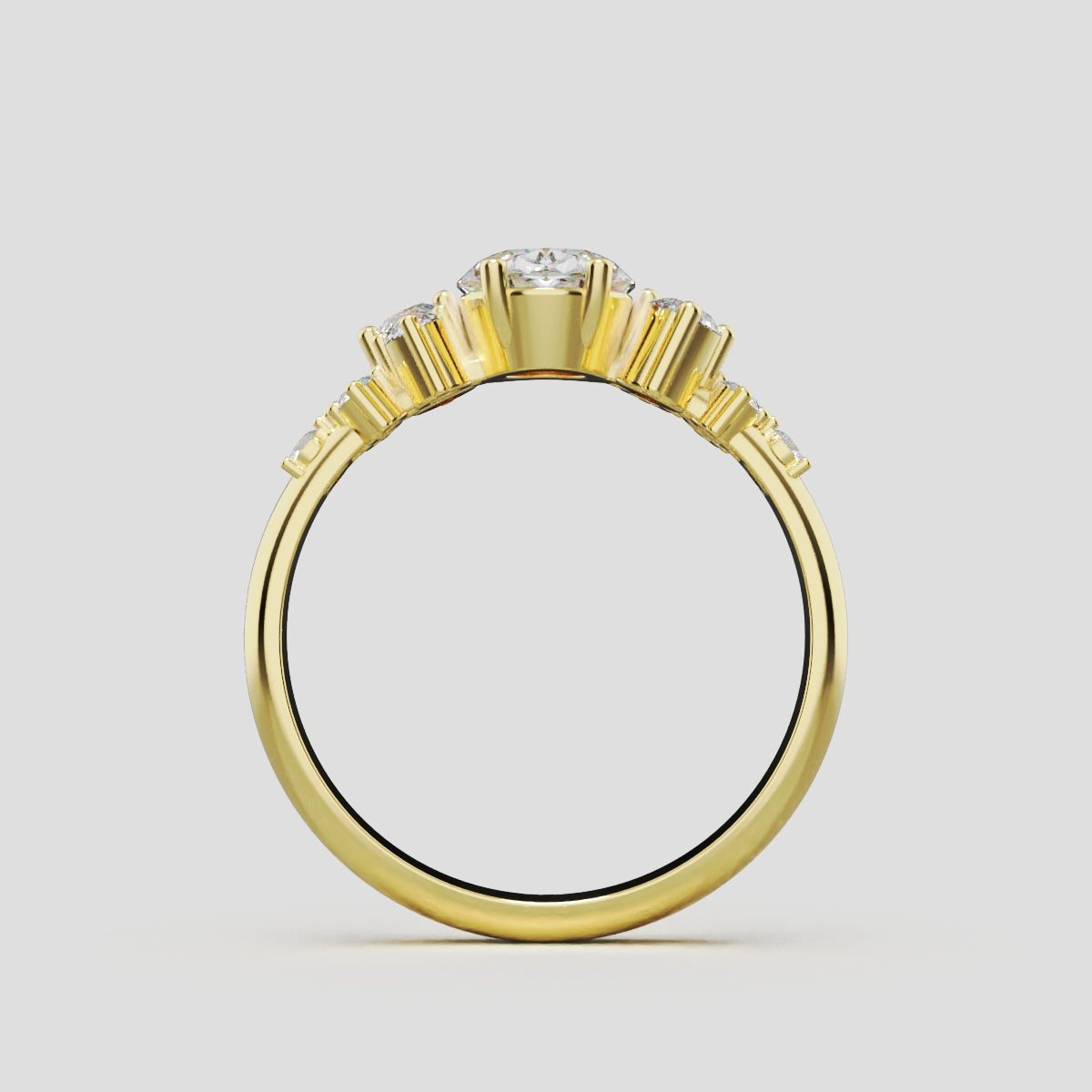 Sciame, 1ct oval lab grown diamond engagement ring, Cluster, 18K yellow gold - through finger