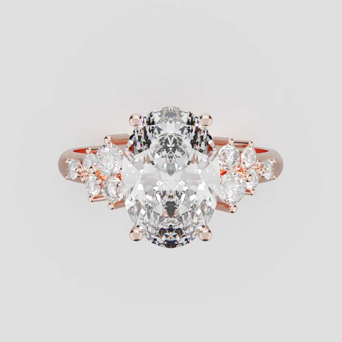 Sciame, 2ct oval lab grown diamond engagement ring, Cluster, 18K rose gold - front view