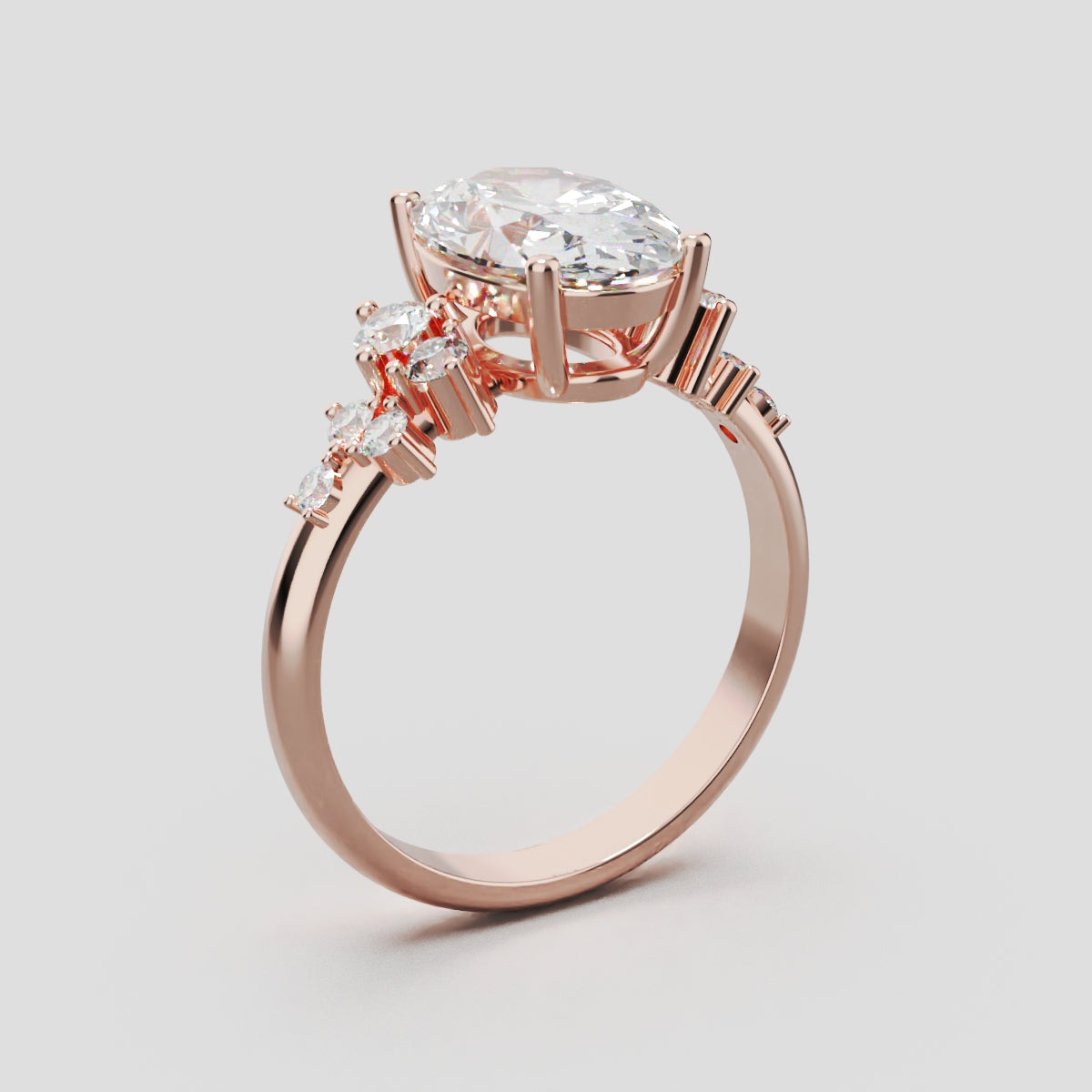 Sciame, 2ct oval lab grown diamond engagement ring, Cluster, 18K rose gold - ne