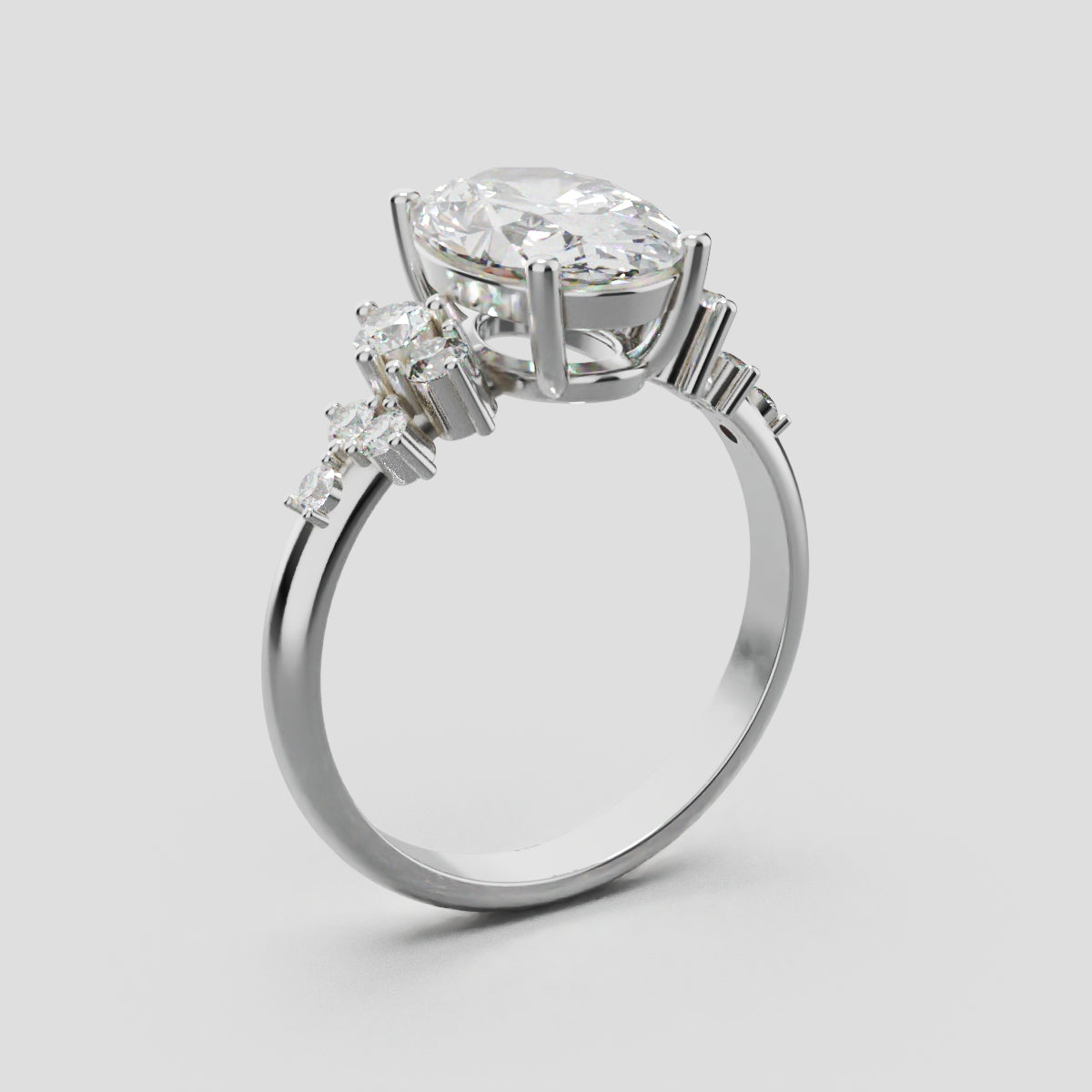 Sciame, 2ct oval lab grown diamond engagement ring, Cluster, 18K white gold - ne