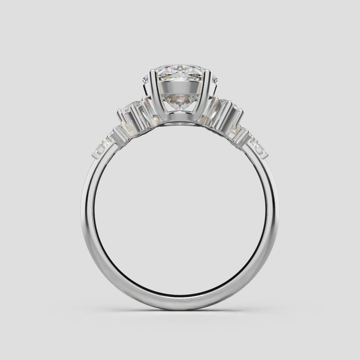 Sciame, 2ct oval lab grown diamond engagement ring, Cluster, 18K white gold - through finger
